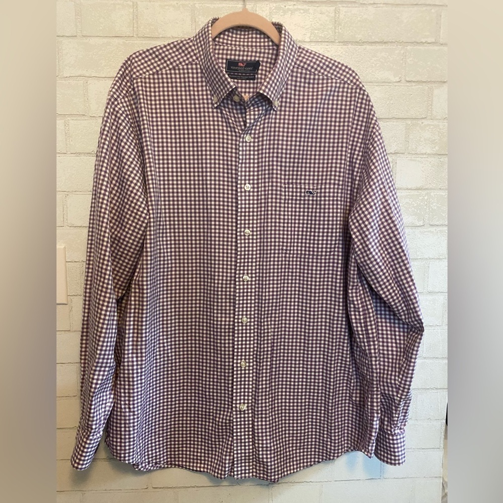 Vineyard Vines Men's Purple Checkered Button Down Shirt